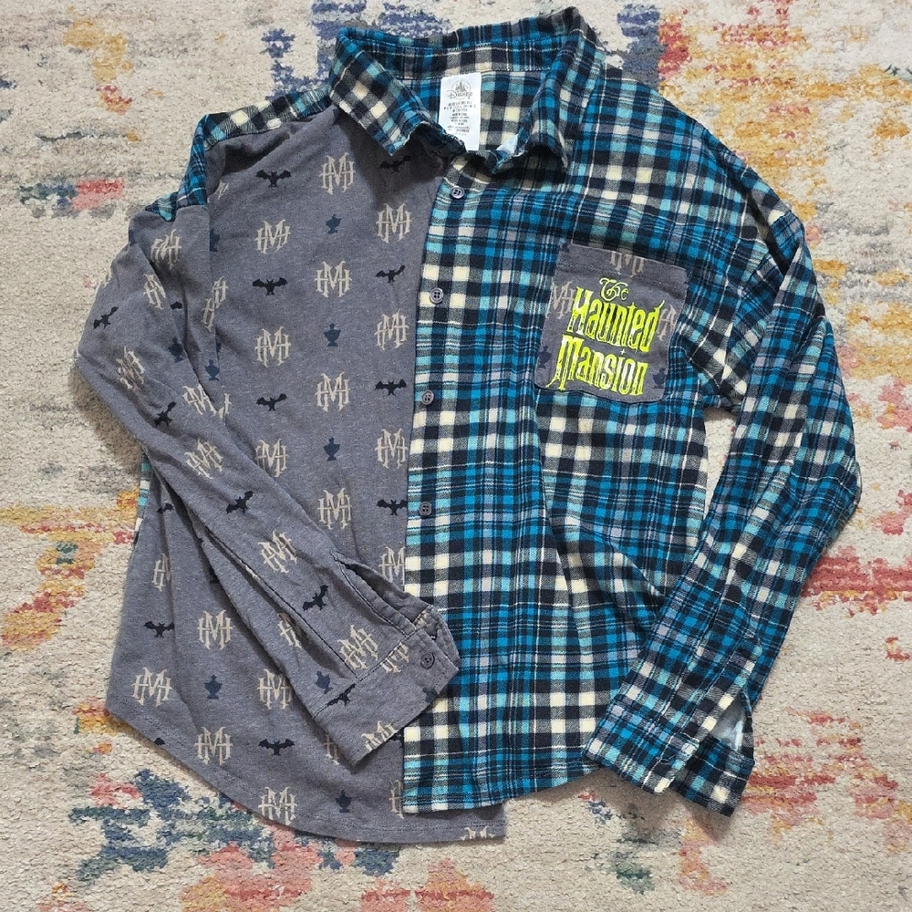 Disney Blue and Gray Plaid Button Down Shirt